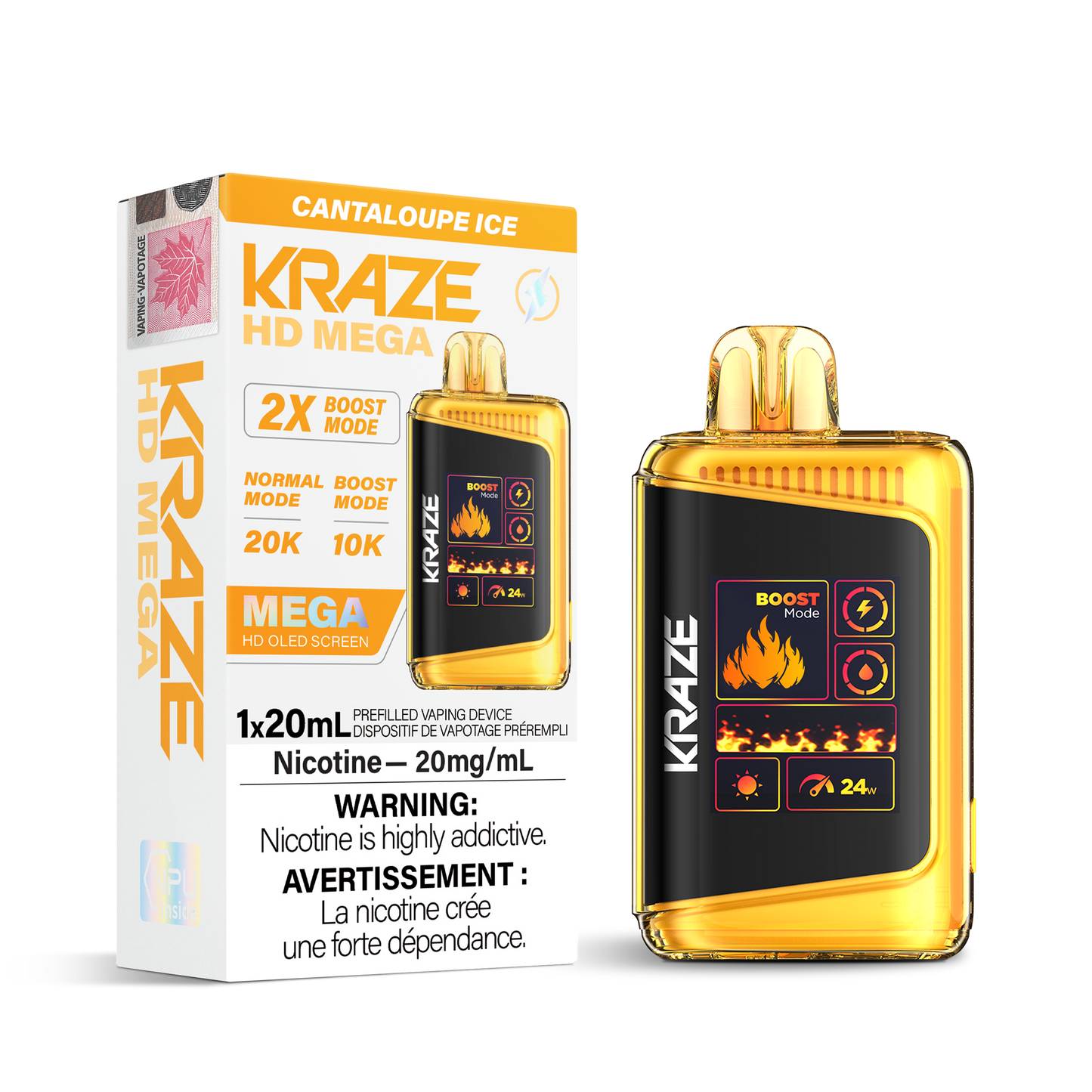 Kraze HD Mega 20K Cantaloupe Ice 20mg disposable (Provincial)