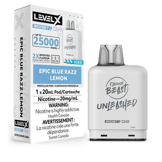 Flavour Beast Unleashed LevelX Boost Pod G2 25K Epic Blue Razz Lemon Iced 20mg (Provincial)