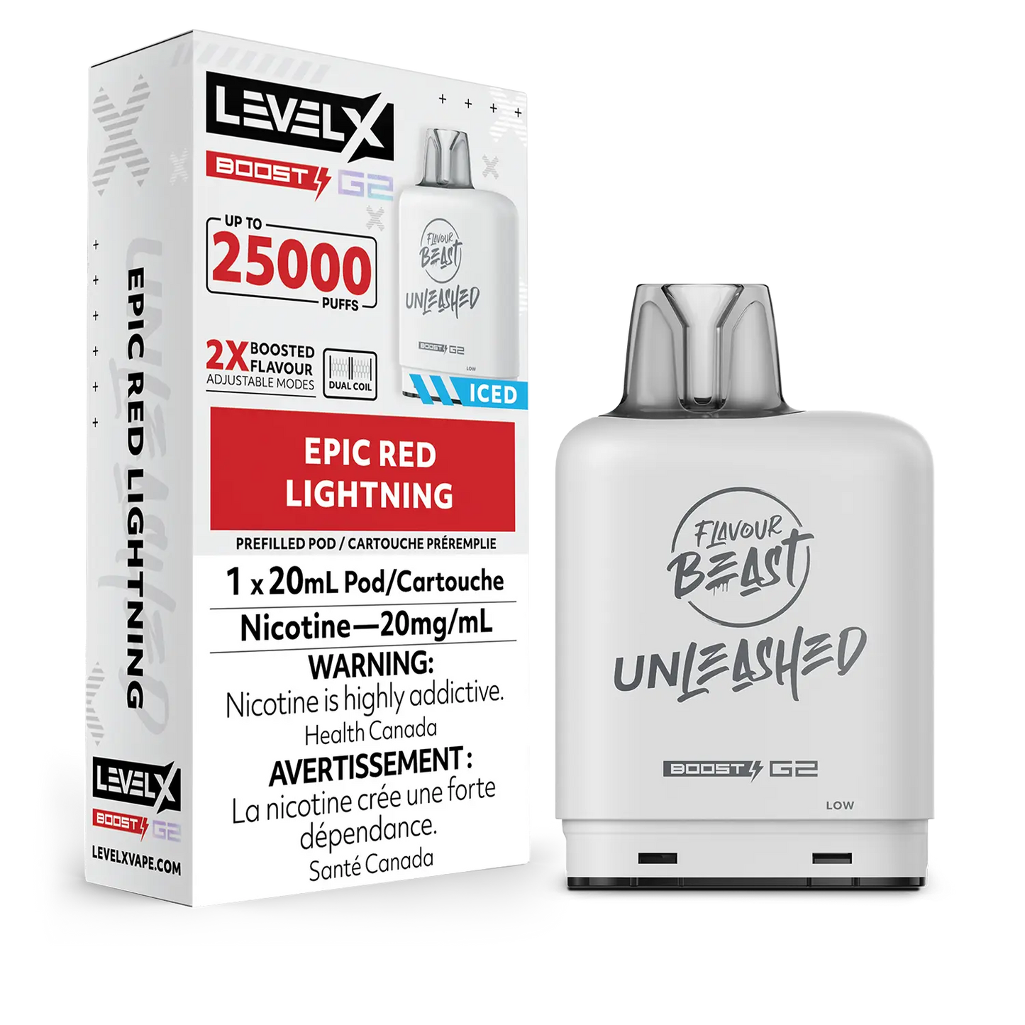 Flavour Beast Unleashed LevelX Boost Pod G2 25K Epic Red Lightning Iced 20mg (Provincial)