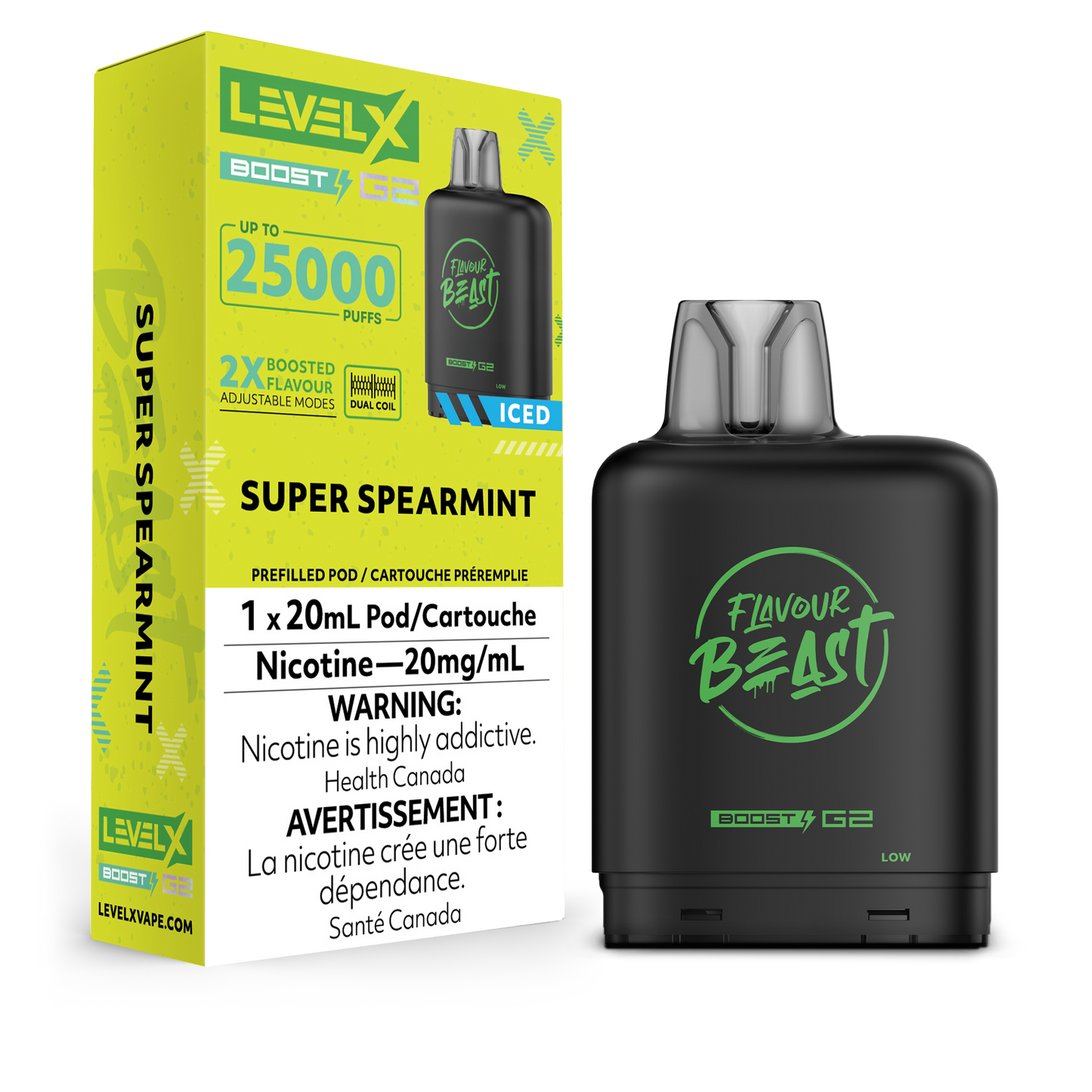 Flavour Beast LevelX Boost Pod G2 25K Super Spearmint Iced 20mg/mL (Provincial)