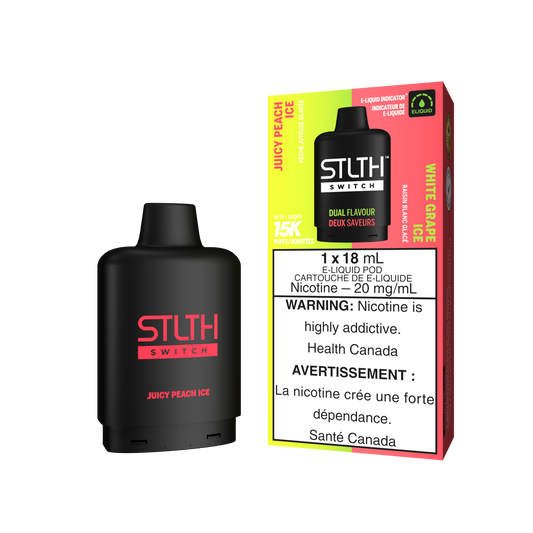 Stlth Switch 15K (Dual pod) Juicy Peach Ice
& White Grape Ice 20mg